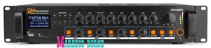 Versterker, Amplifier 100Volt, 240 watt 4-zone FM,MP3,Blueto, Info@marbeco.nl, Power Dynamics, Nieuw, Overige instrumenten