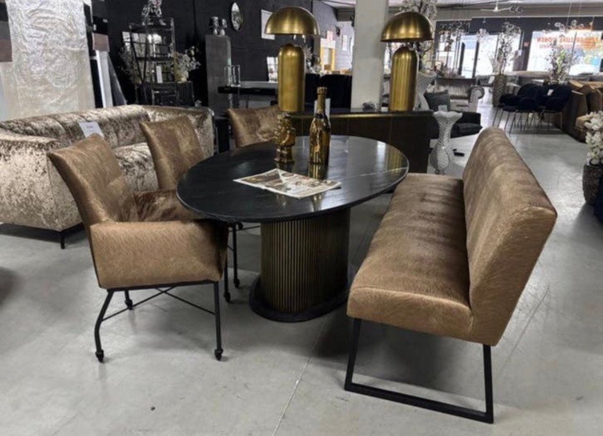 Complete set eetbank + 3 stoelen OPRUIMING, Ophalen, Zo goed als nieuw, Overige kleuren, Stof