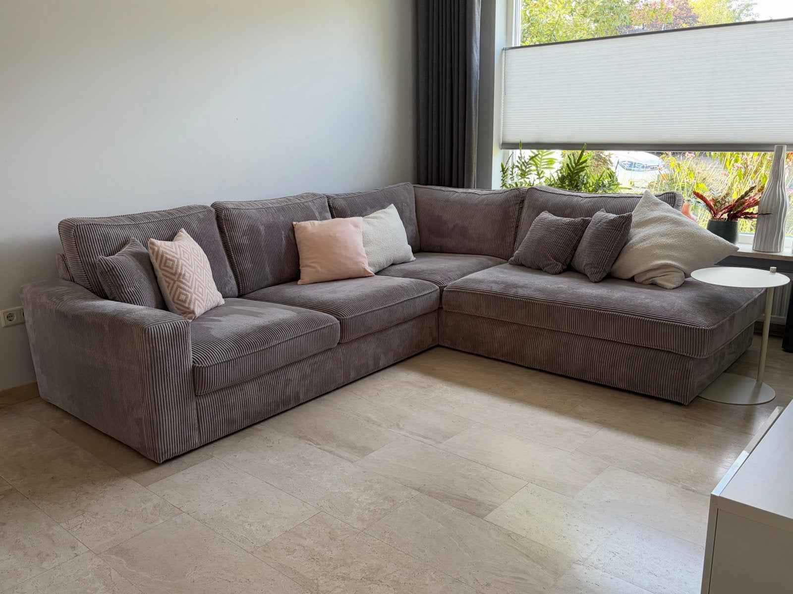 Hoekbank California Seats and Sofa's ribstof grijs, Ophalen, 250 tot 300 cm, Gebruikt, Hoekbank