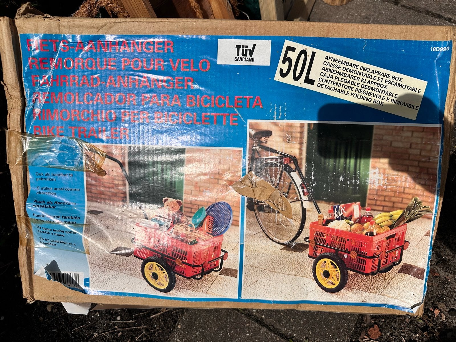 Fietsaanhanger / Boodschappenkar 50L - Nieuw in doos, Fietsen en Brommers, Opvouwbaar, Bagagekar, Nieuw, 20 tot 40 kg