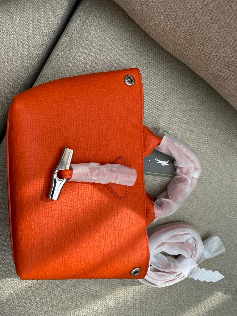 Longchamp Le Pliage Cuir XS Oranje Handtas, Ophalen of Verzenden, Nieuw, Oranje, Handtas
