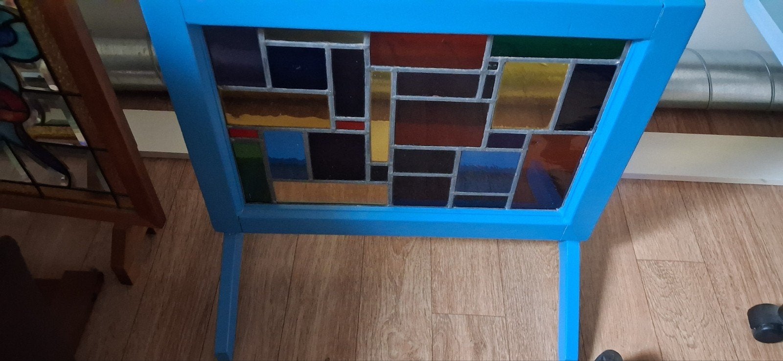 Prachtig glas in lood raam in houten frame, Ophalen, Gevelraam of Ruit, Gebruikt, Minder dan 80 cm