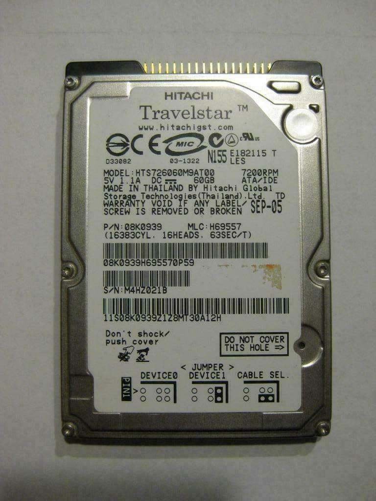Hitachi 60GB 7200rpm 2,5" IDE laptop harddisk, Computers en Software, Harde schijven, Gebruikt, Laptop, Intern, HDD, IDE, Ophalen of Verzenden