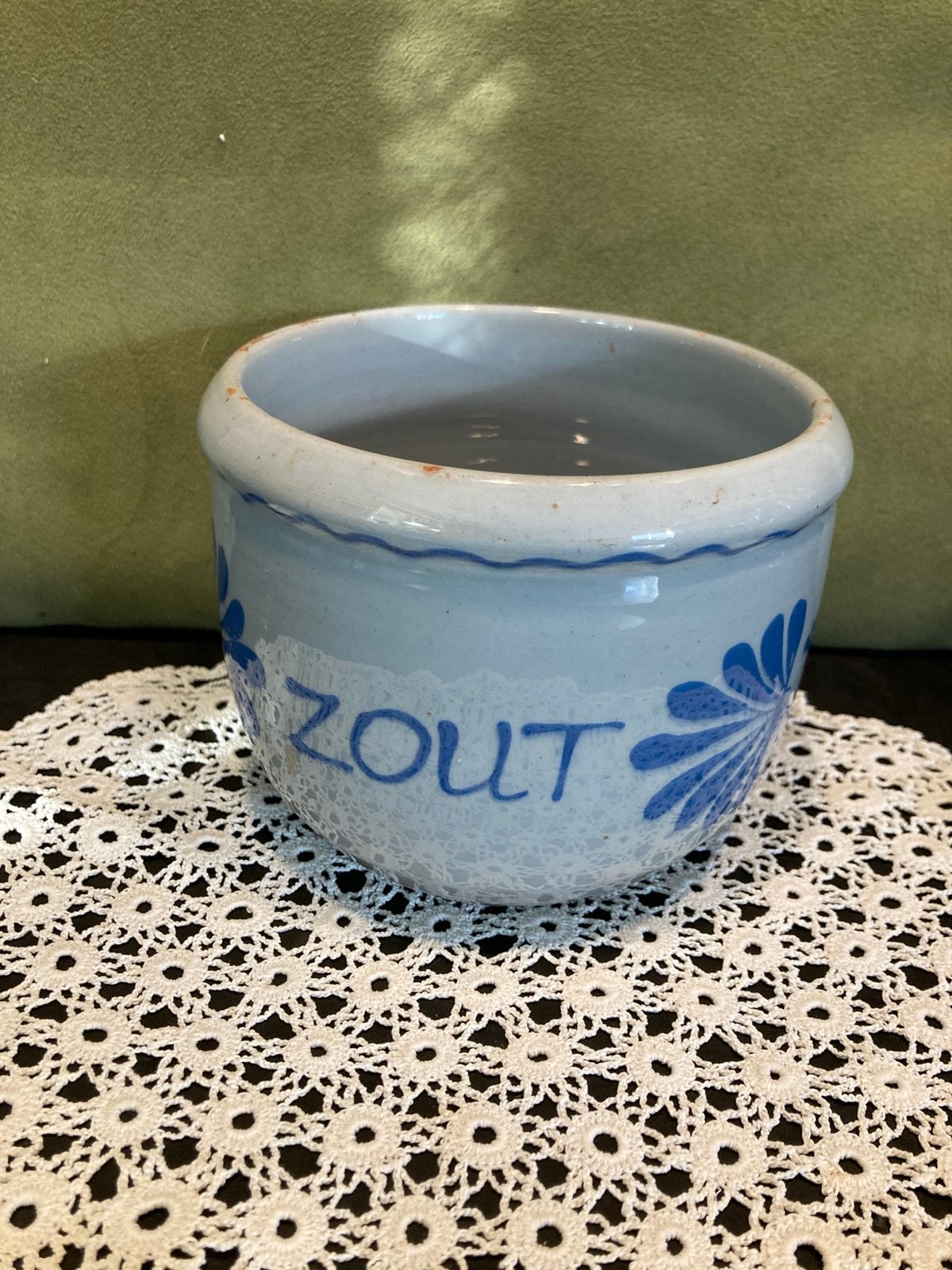 Brocante zoutpot, blauw aardewerk (240126), Ophalen of Verzenden