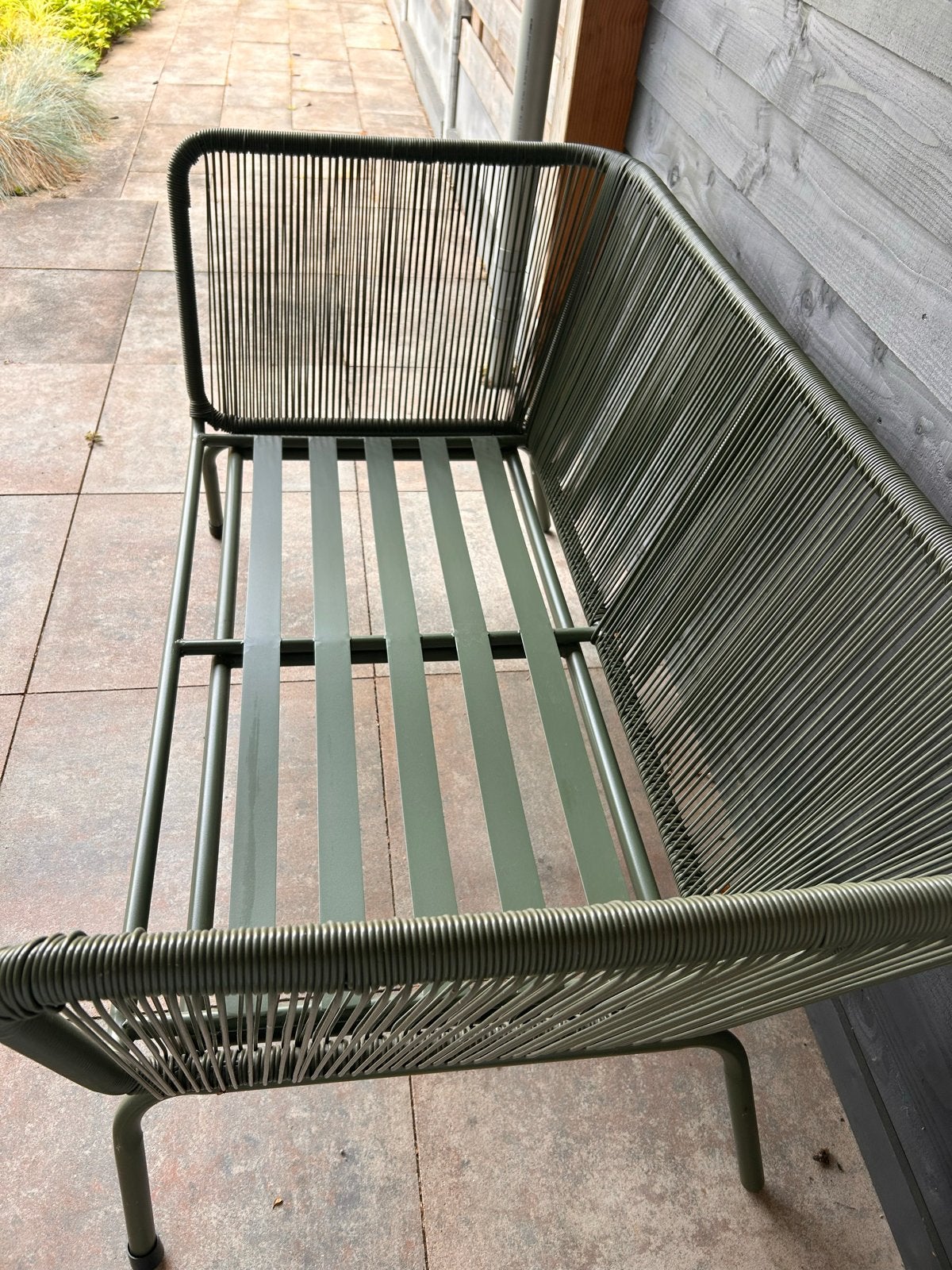 Loungebank Iris/Intratuin -groen invl kussens, Ophalen, Gebruikt, Metaal