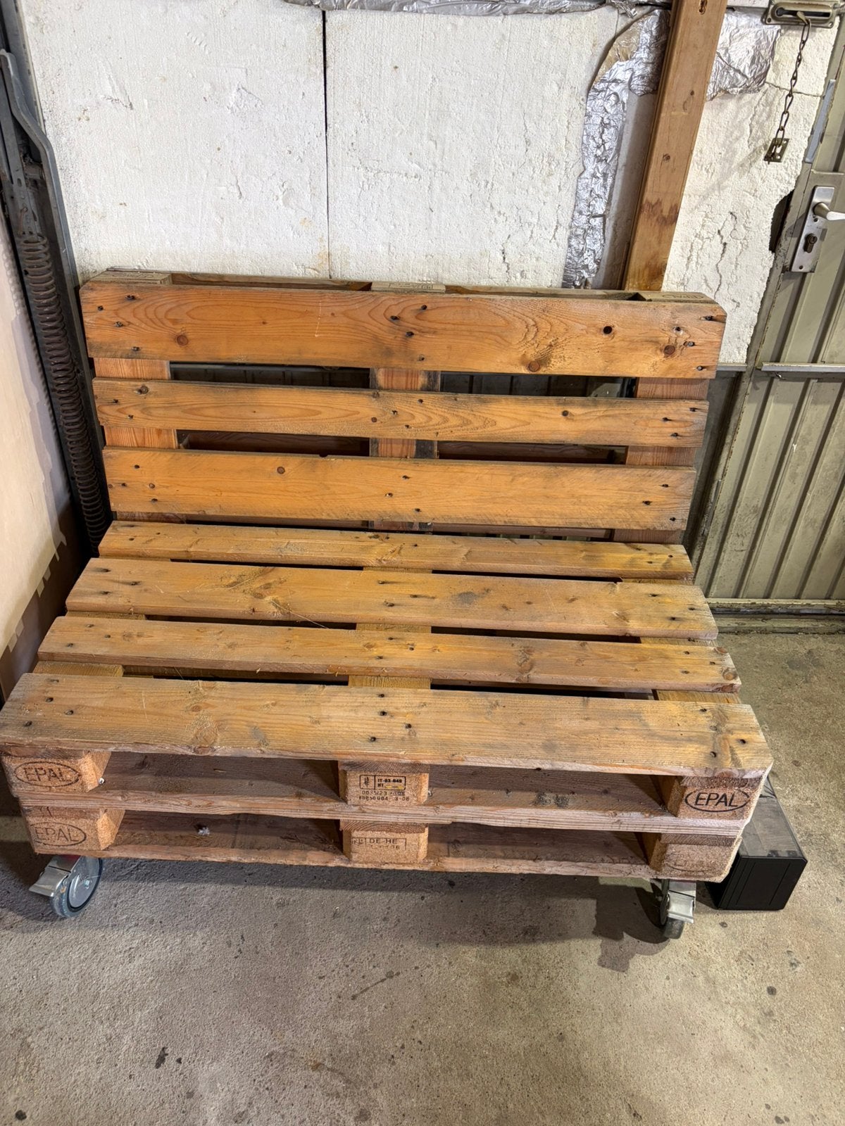 Palletbank 120x80 met kussens, Tuin en Terras, Ophalen, Gebruikt, Hout