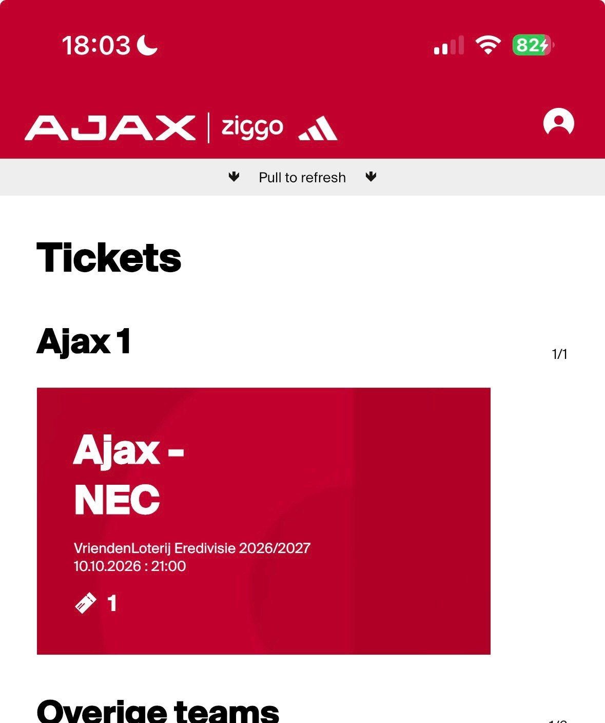 kaartje ajax nec 404, Tickets en Kaartjes, Eén persoon
