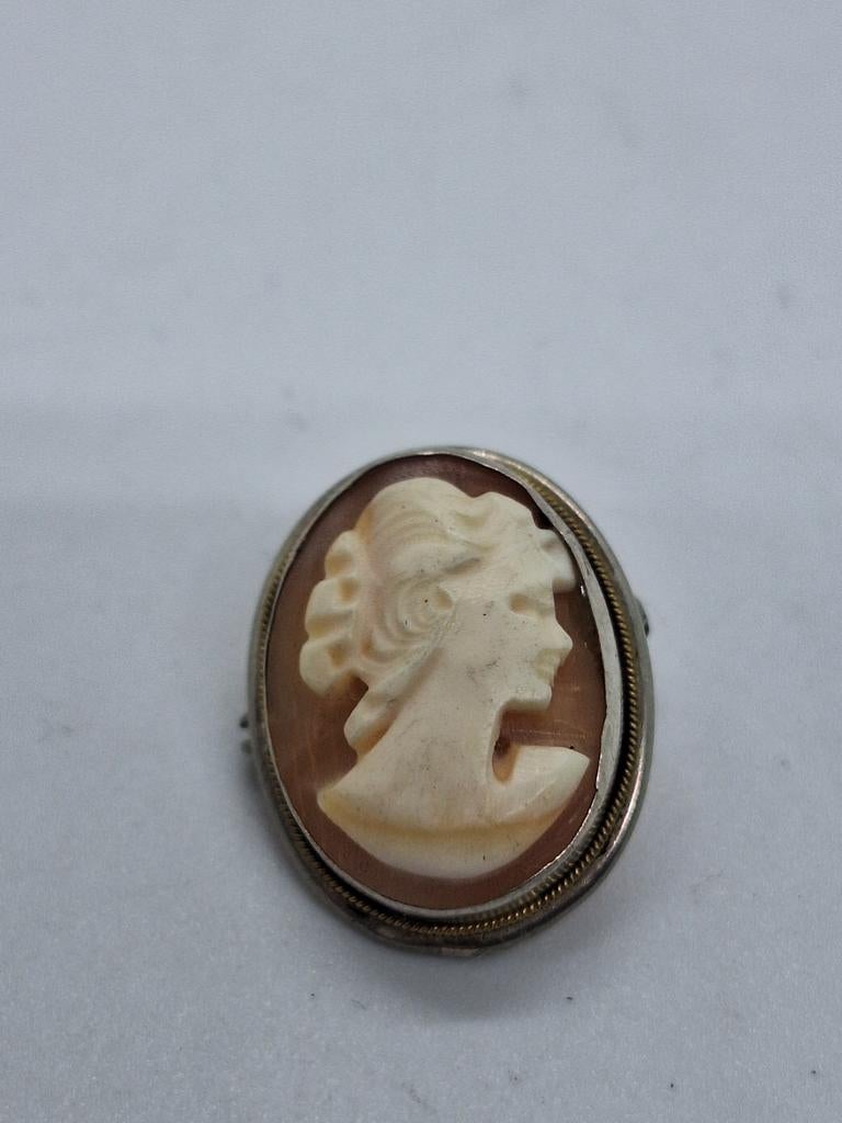 Zilveren Camee Broche Hanger - Klassiek Profiel (ca. 3 cm), Ophalen of Verzenden, Gebruikt, Zilver, Zilver