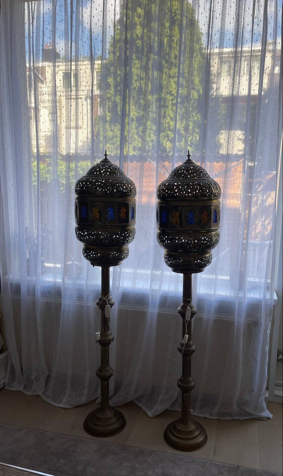 Set van 2 Oosterse staande lampen met gekleurd glas, Ophalen