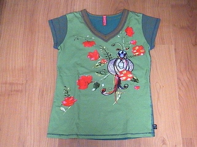 DIDI leuk groen t-shirt met opdruk van bloemen + vogel 152, Gebruikt, Meisje, Ophalen of Verzenden, Didi