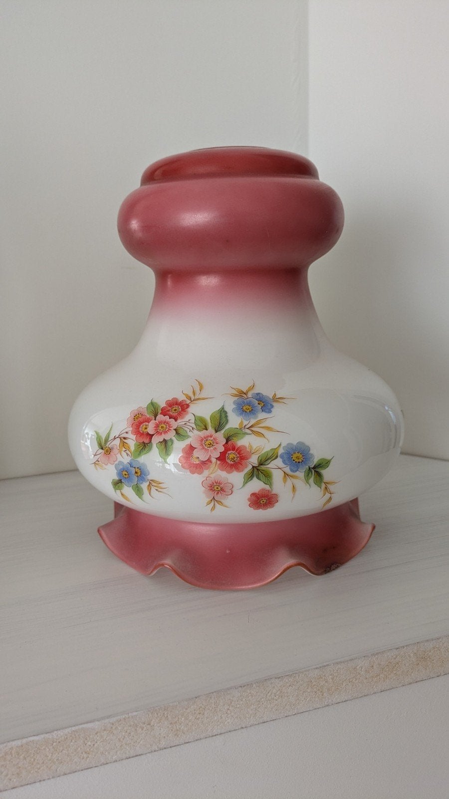 Opaline Franse Vintage lampenkap roze met bloemen, Ophalen of Verzenden, Roze
