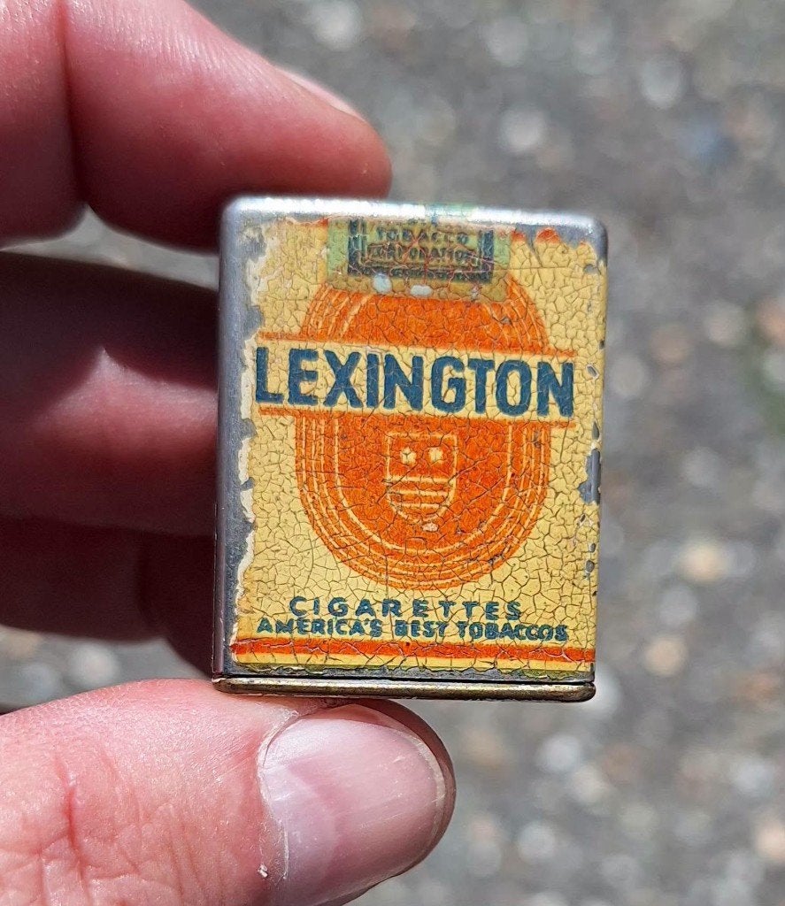 Zeldzame vintage benzine mini aansteker Lexington sigaretten, Gebruikt, ., Ophalen of Verzenden, .