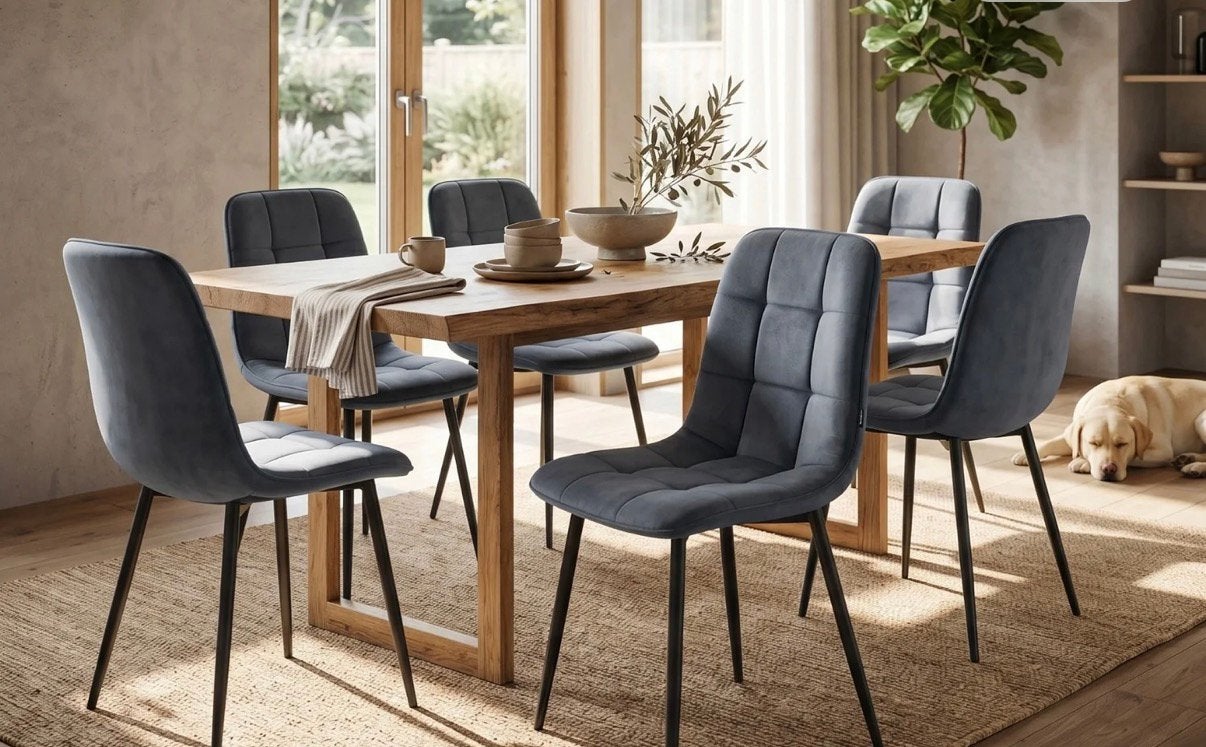 8x Colenis Ela velvet eetkamerstoelen grijs zgan, Ophalen, Zo goed als nieuw, Grijs, Vijf, Zes of meer stoelen