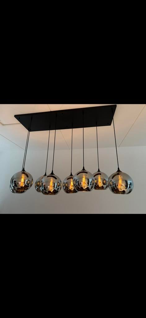 Eetkamer lamp met 7 glazen bollen, Ophalen of Verzenden, Gebruikt, Glas, 75 cm of meer