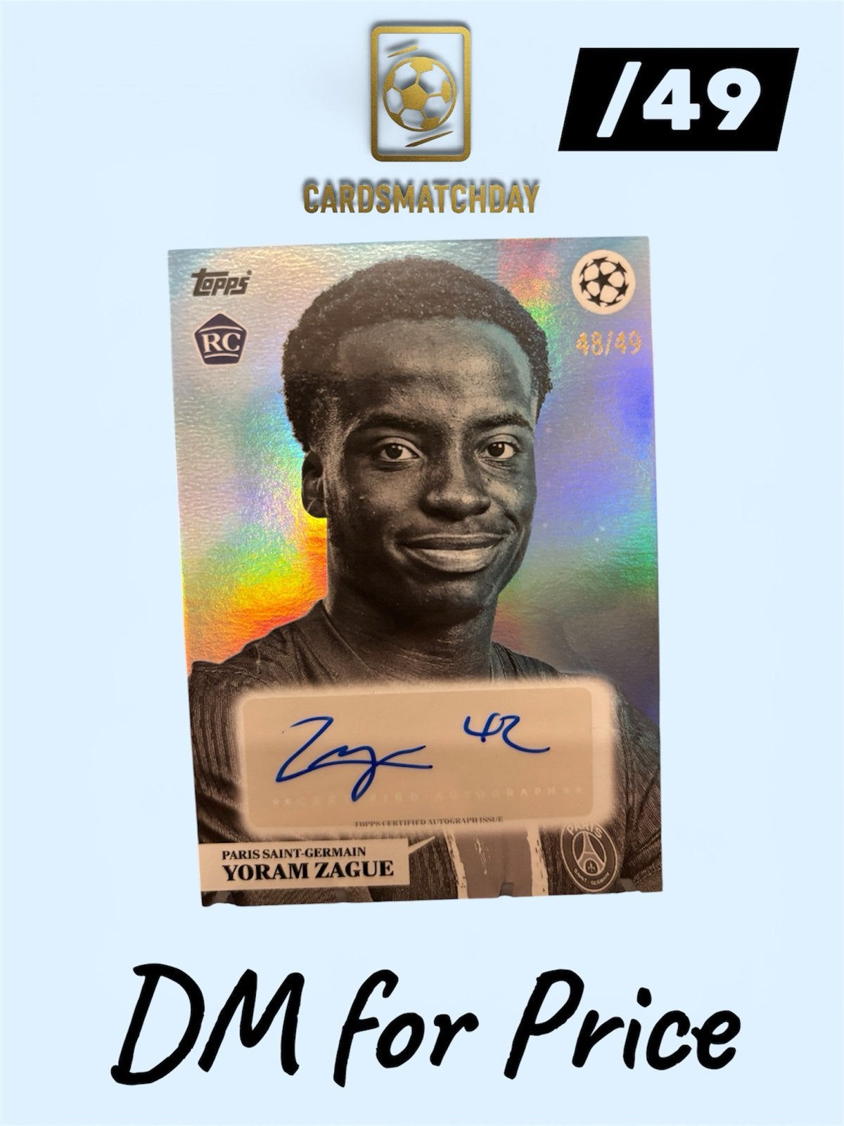Yoram Zague Topps RC Autographed Kaart PSG 48/49, Ophalen of Verzenden, Zo goed als nieuw, Buitenlandse clubs, Spelerskaart