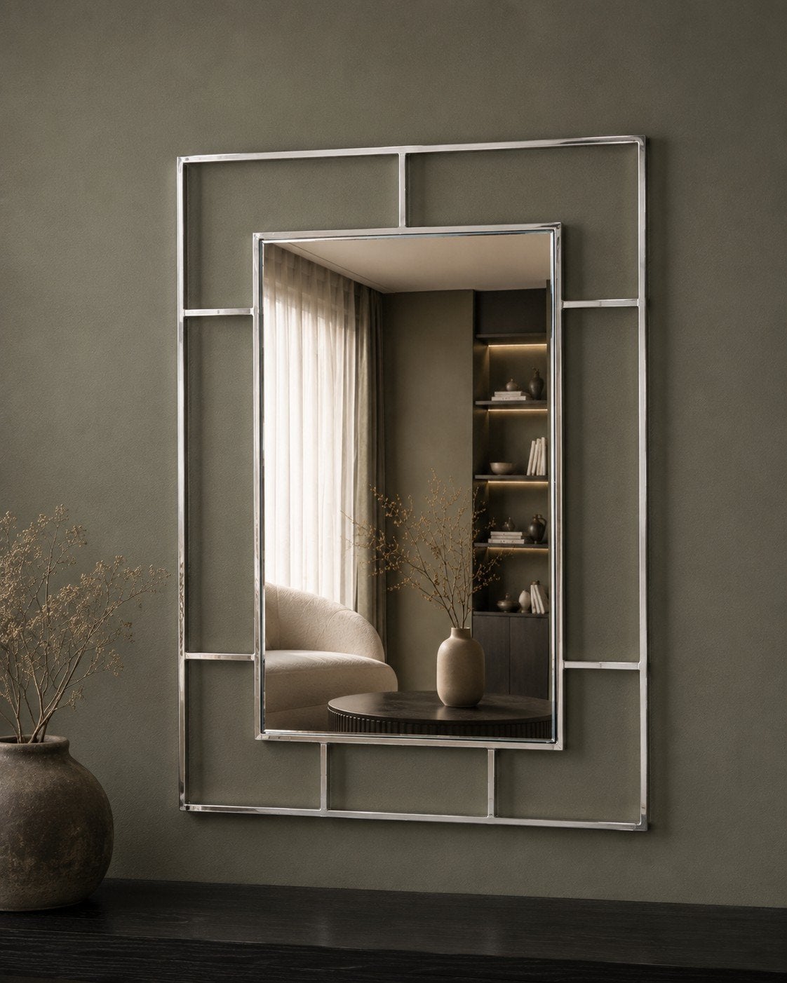 WANDSPIEGEL ZILVER-the Grand Interior- luxe Interieur object, Ophalen, Nieuw, Rechthoekig
