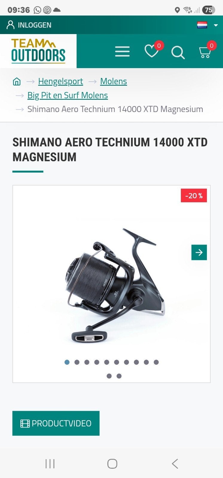 Gezocht 3x shimano aero technium mgs xtd 14000, Watersport en Boten, Ophalen of Verzenden, Zo goed als nieuw, Molen