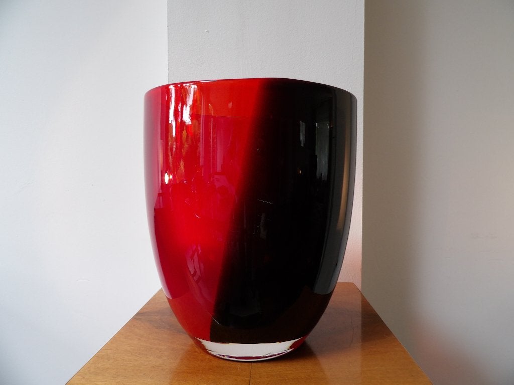 Grote Murano Vaas, rood/zwart, 80-er jaren, mondgeblazen, Ophalen of Verzenden