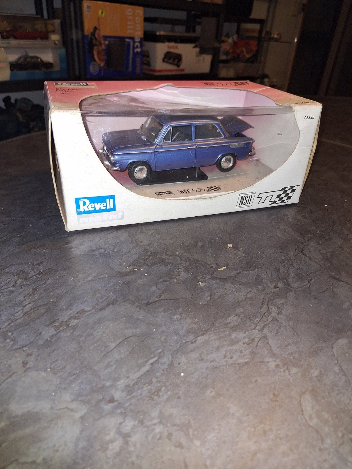 Nsu Prinz TT Metallic Blauw Revell Metal 1:18 KRD, Ophalen, Auto, ., Revell