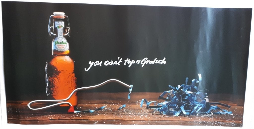 Grolsch Poster Premium Lager Export, Ophalen of Verzenden, Zo goed als nieuw, Reclamebord, Plaat of Schild, Grolsch