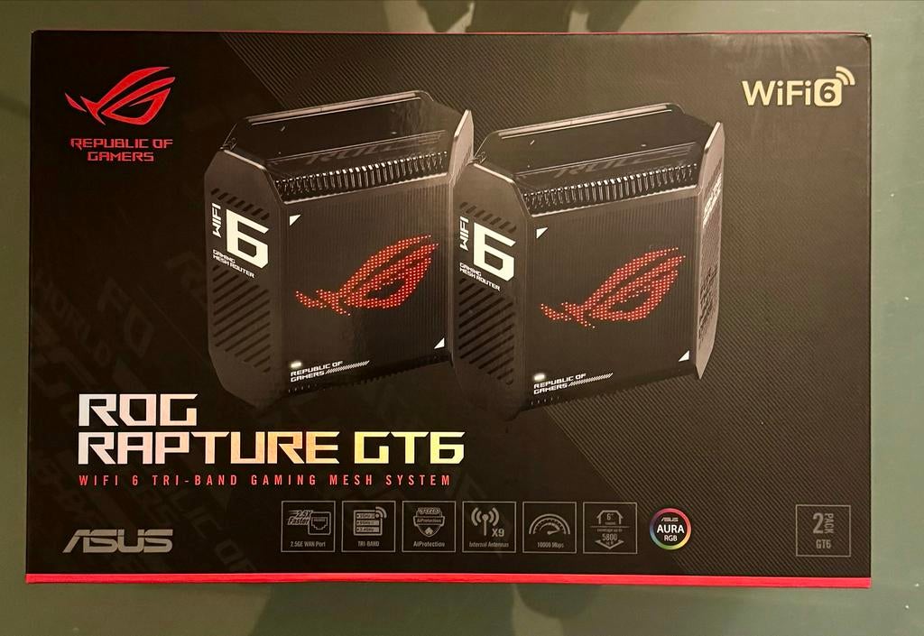 ASUS ROG Rapture GT6 WiFi 6 Tri-Band 2 stuks, Computers en Software, Ophalen of Verzenden, Zo goed als nieuw, Router
