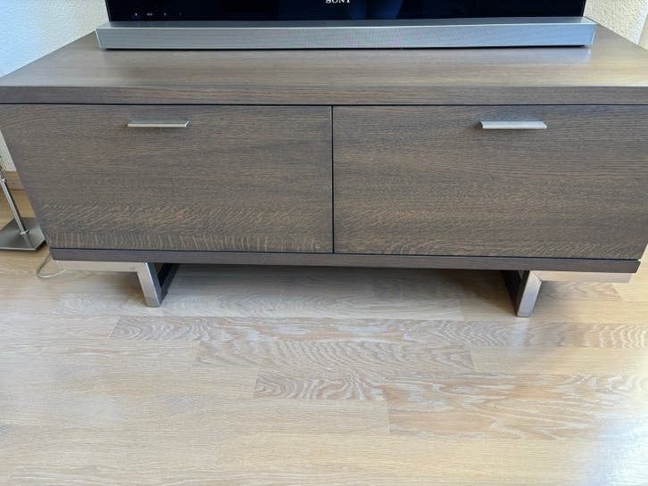 TV meubel Santos met 2 kleppen - Olijf stompmat gelakt, Ophalen, Gebruikt, Overige houtsoorten, 100 tot 150 cm