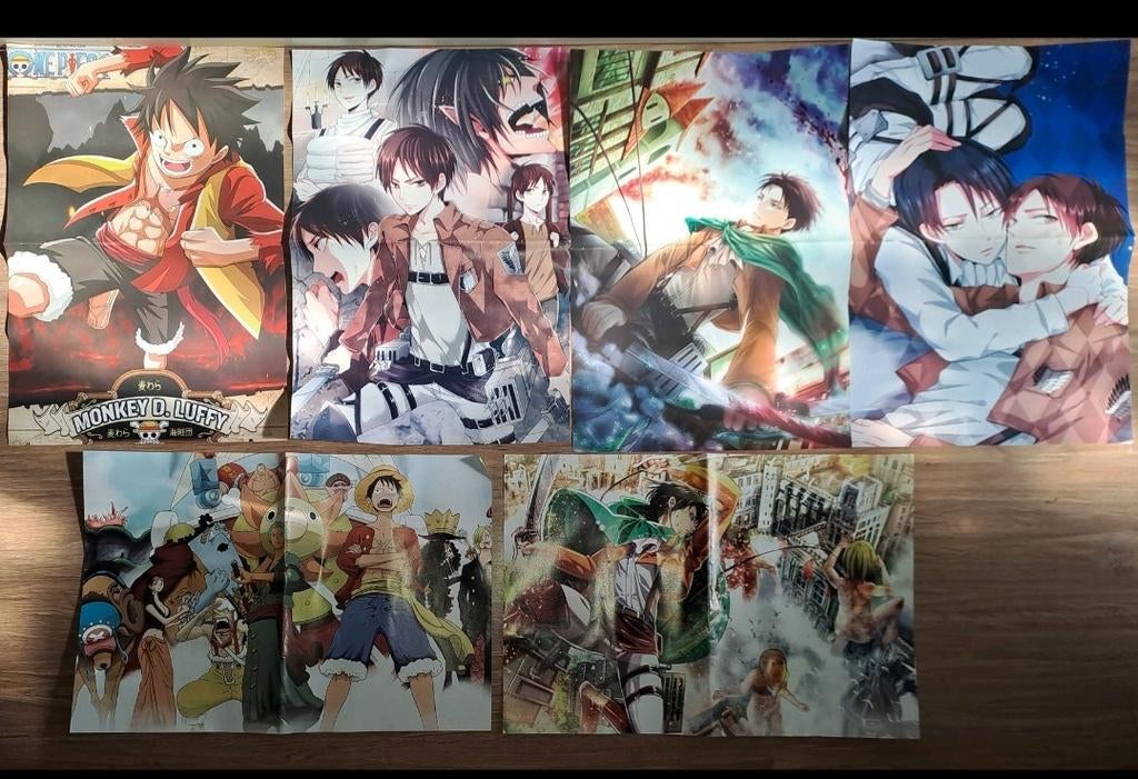 Zes Manga Posters: One Piece & Attack on Titan, Ophalen of Verzenden, Nieuw, Rechthoekig Staand, Film en Tv