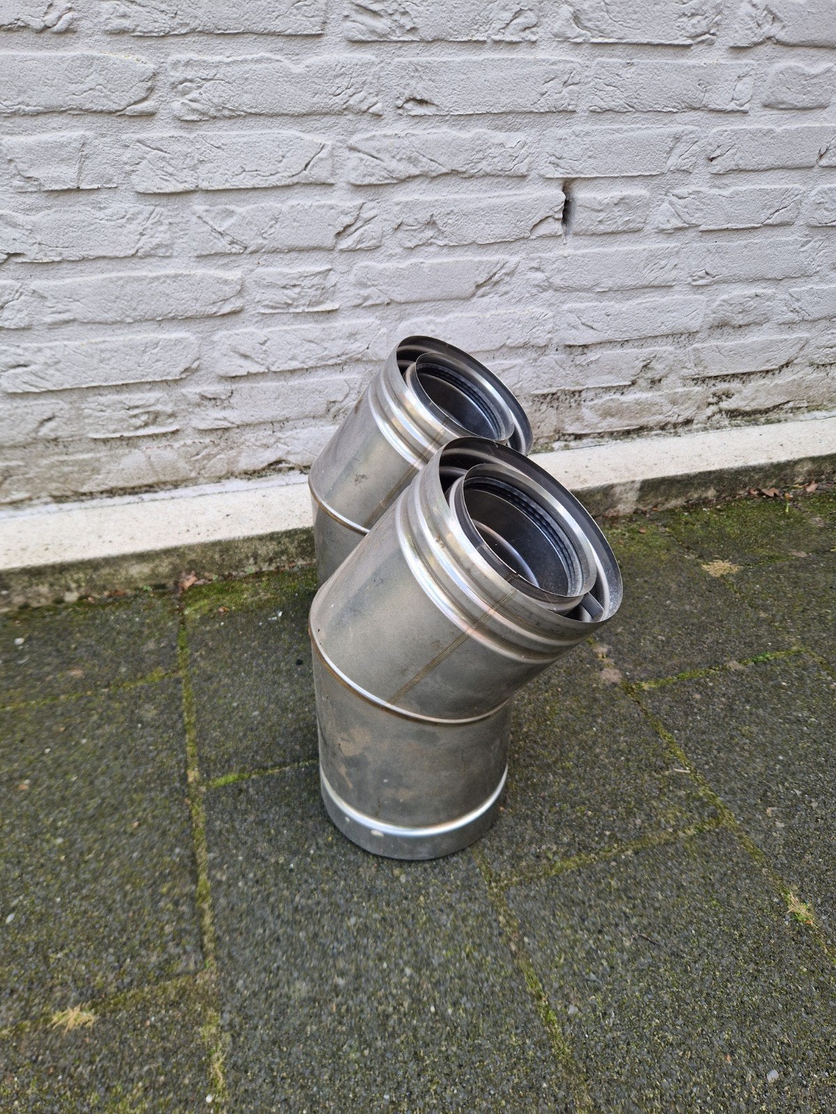 2x bocht 45gr dubbelwandig 100-150mm tbv rookkanaal, Ophalen, Zo goed als nieuw, Rvs, Minder dan 2 meter