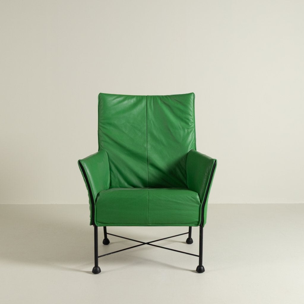 Montis Charly Fauteuil Groen Leer - Zwart (Op Doppen), Niet ingevuld, Zo goed als nieuw, Niet ingevuld, Niet ingevuld