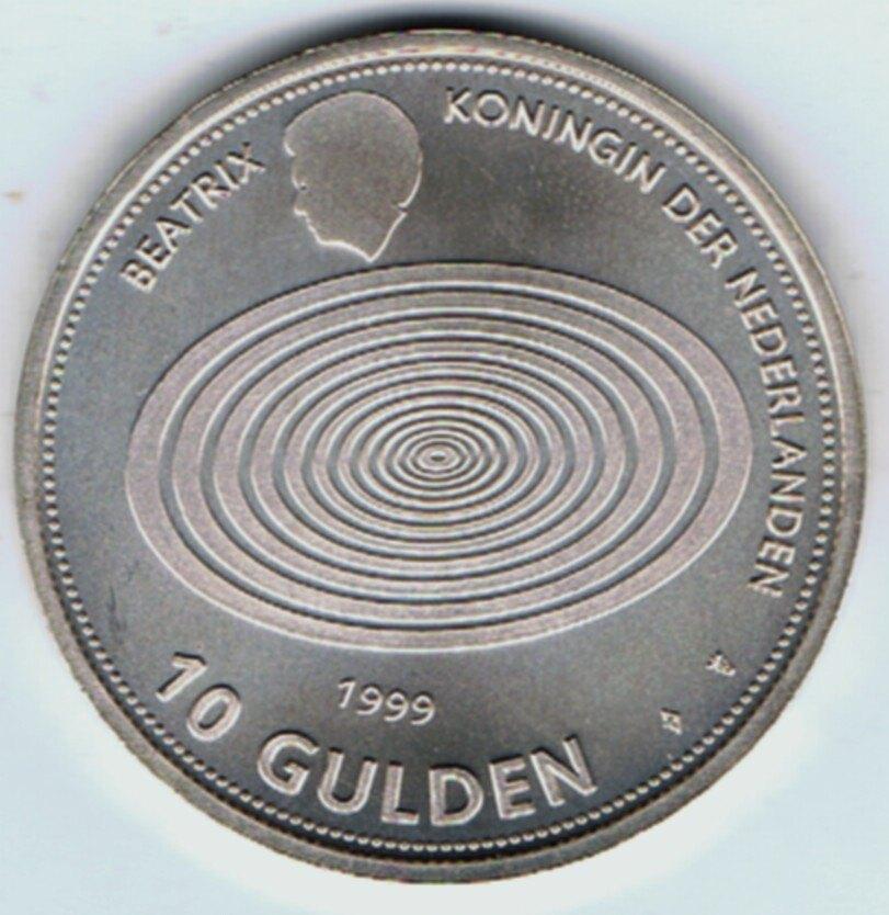 23-1130 Nederland 10 gulden 1999, Koningin Beatrix, Zilver, Ophalen of Verzenden, Losse munt