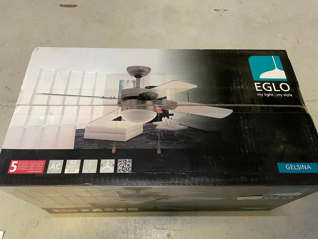 EGLO Gelsina Plafondventilator met Verlichting, Witgoed en Apparatuur, Ventilatoren, Ophalen of Verzenden, Nieuw, Plafondventilator