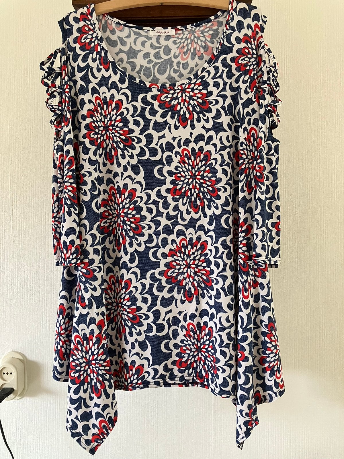 Paprika lang shirt met punten blauw/wit/rode print XL izgs, Ophalen of Verzenden, Gedragen, Blauw, Blouse of Tuniek