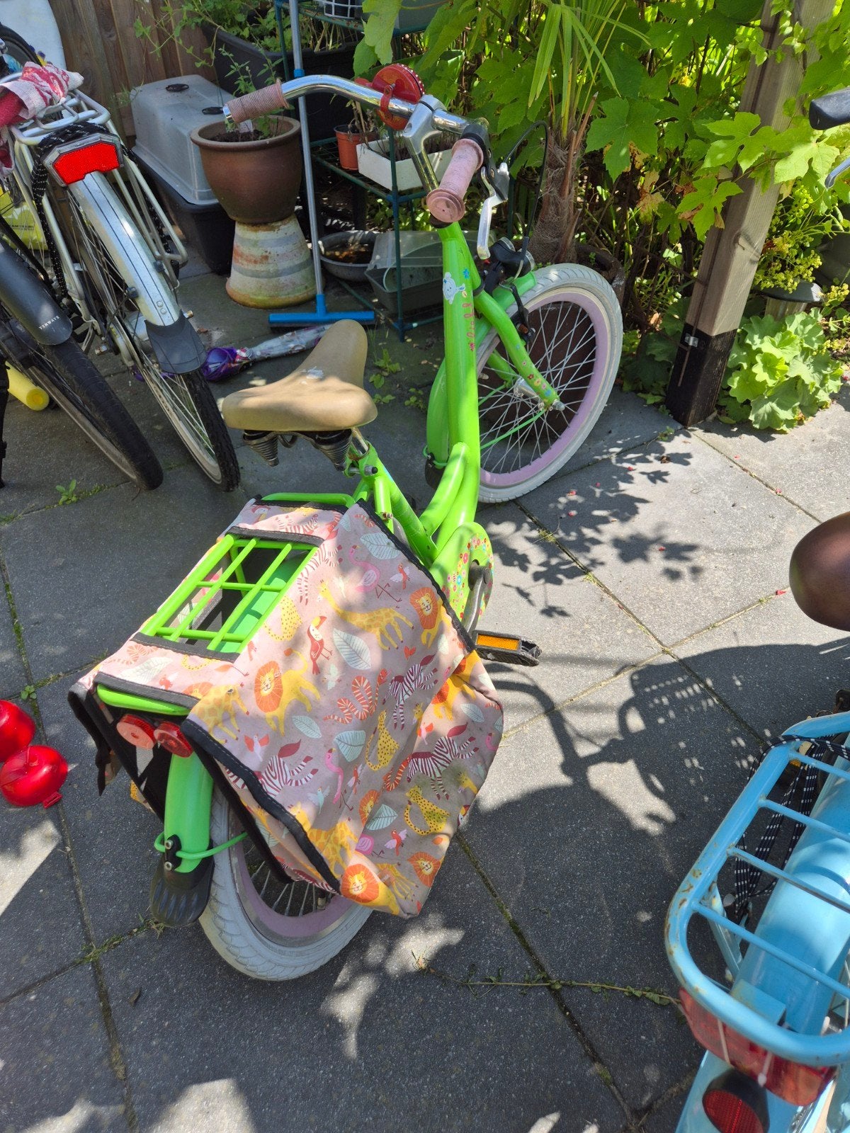 Groene lief kinderfiets met fietstassen, Ophalen, Gebruikt, 16 tot 20 inch