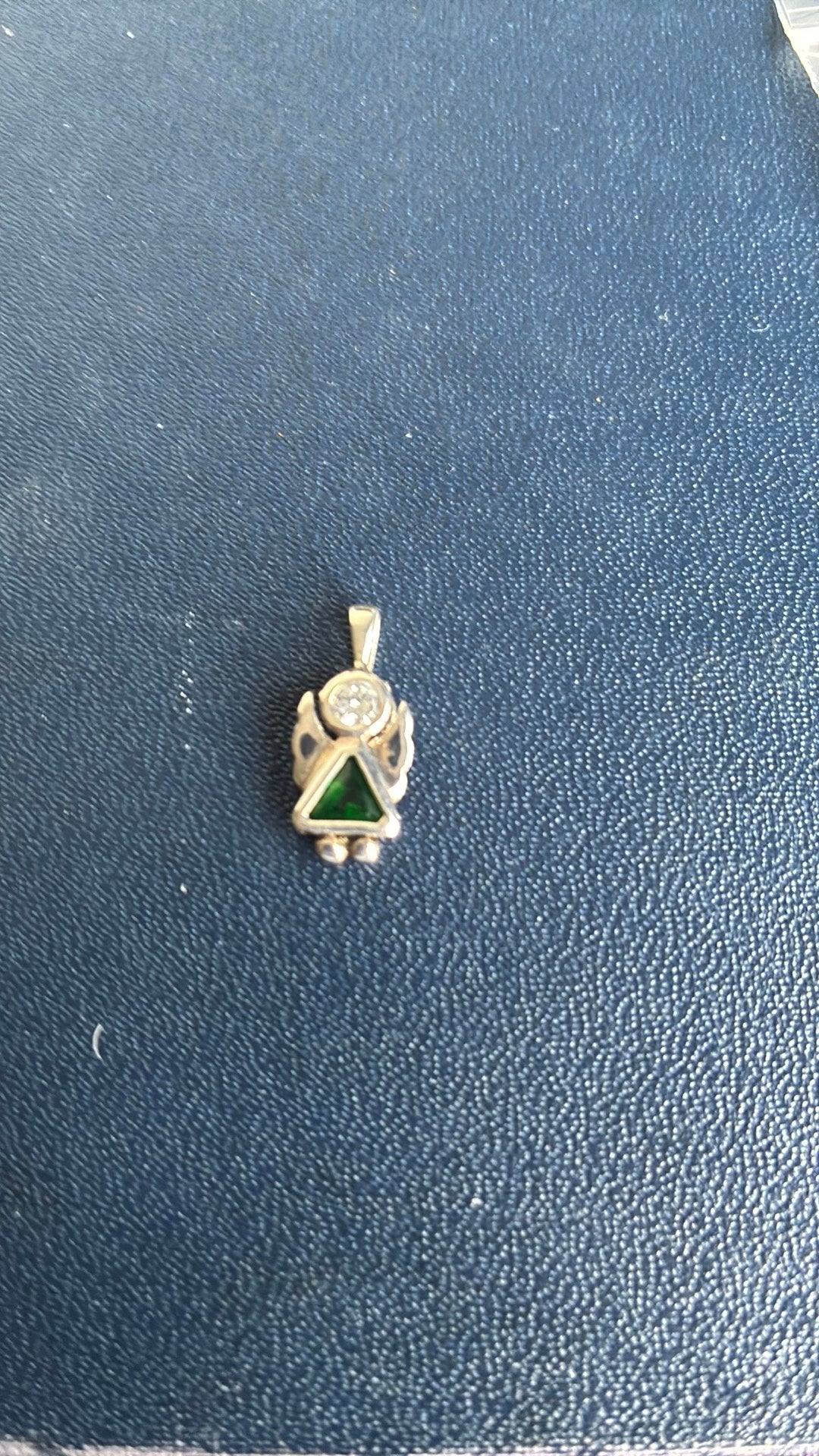 925 Sterling zilver hanger engel met zirkonium en groen, Ophalen of Verzenden, Zo goed als nieuw, Groen, Zilver