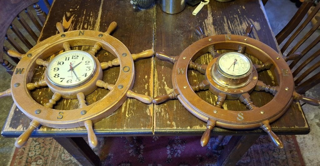 2 Scheepsraden - Stuurwiel met klok en barometer, Watersport en Boten, Verzenden, Gebruikt, Overige typen