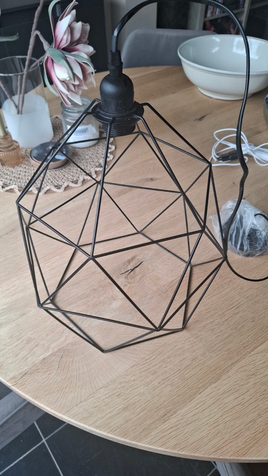 Zwarte geometrische draadlamp - Modern design, Ophalen of Verzenden, Nieuw, Modern, Geometrisch, Industrieel