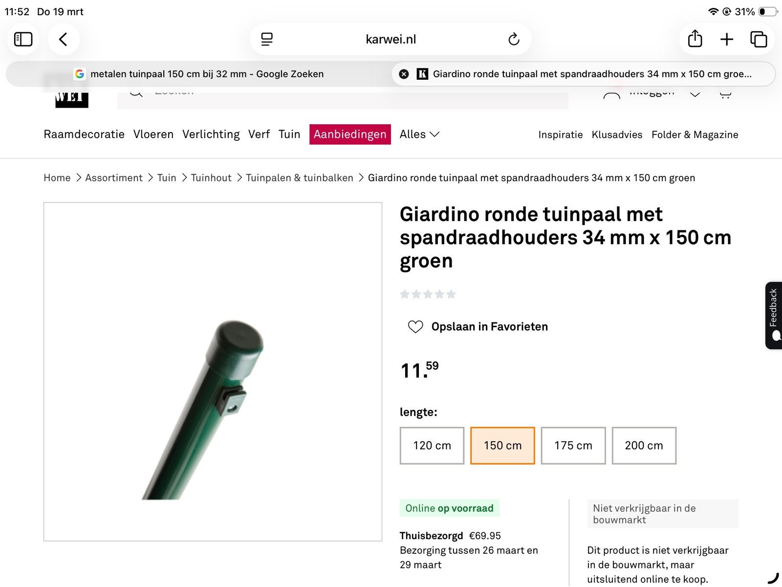 Tuinpalen, Tuin en Terras, Palen, Balken en Planken, Ophalen, Nieuw, Minder dan 180 cm, Palen