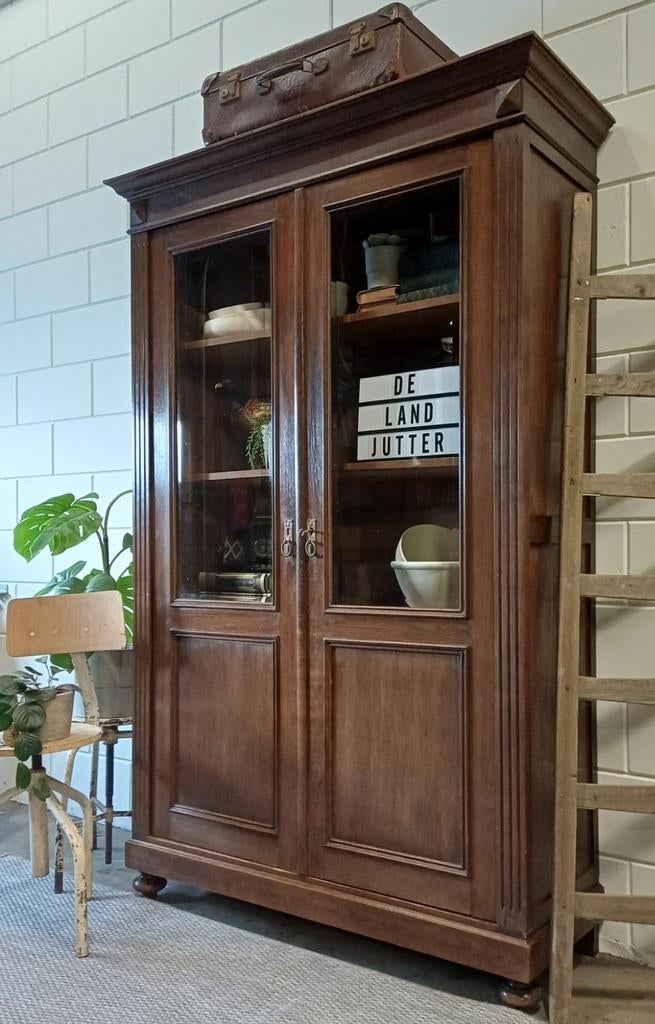 Antieke eikenhouten schoolkast - Vintage vitrinekast, Ophalen