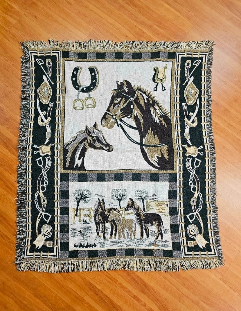 Foulard plaid woonkleedje paarden 126/108 cm, Wit, Djt@dejuistetoon.eu, Ophalen of Verzenden, Zo goed als nieuw