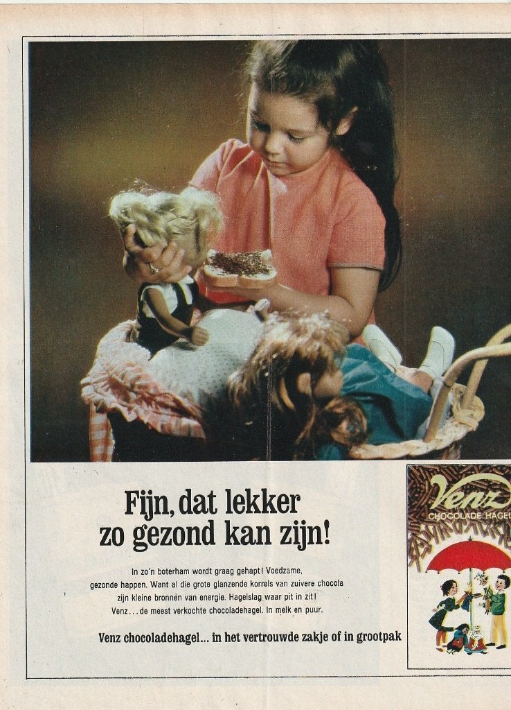 Retro reclame 1966 Venz hagelslag meisje & Sasha pop, Verzenden, Overige typen