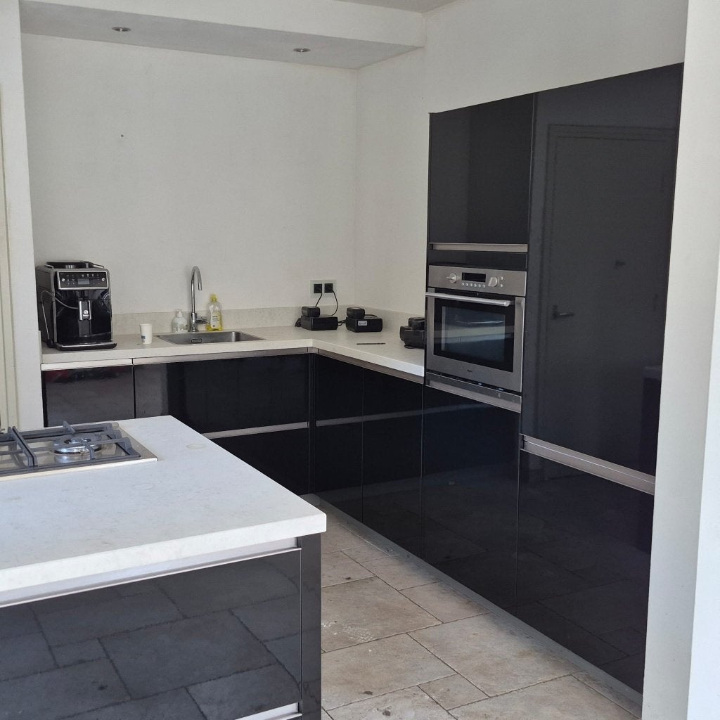 Moderne Zwarte Hoogglans Eiland Keuken+ Pelgrim GEDEMONTEERD, Zwart, Ophalen of Verzenden, Zo goed als nieuw, Composiet