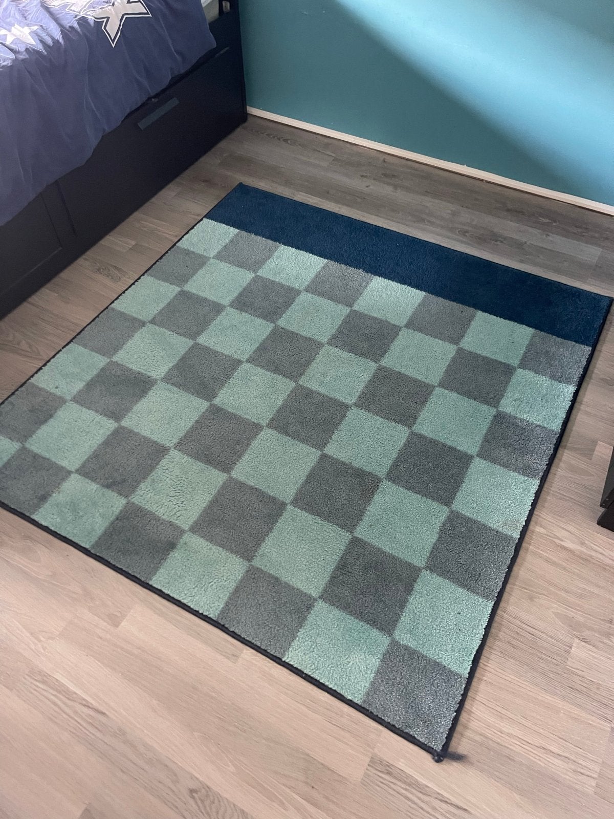 Ikea Vloerkleed - Blauw Geblokt, Ophalen, Gebruikt, 100 tot 150 cm, Blauw