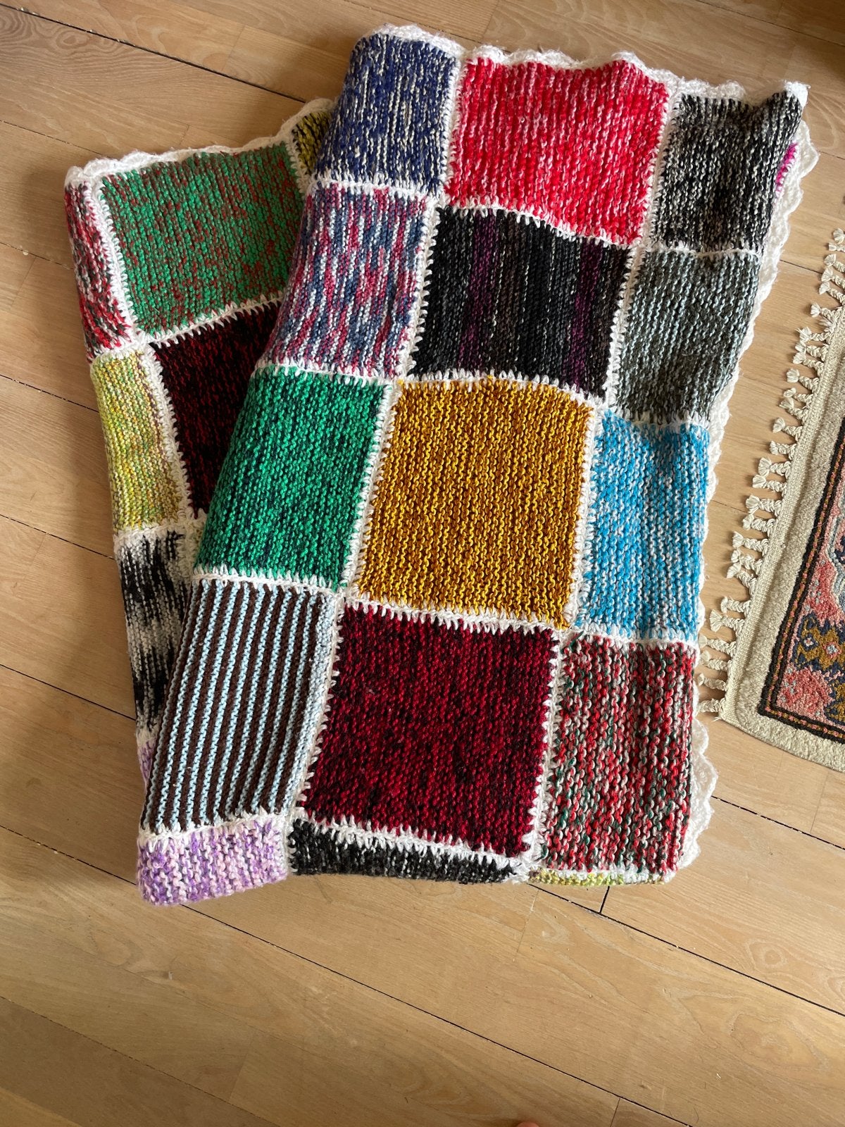 Handgemaakt gebreide woondeken vintage - Meerkleurig, Woondeken, Gebreid, Acryl, 200 cm