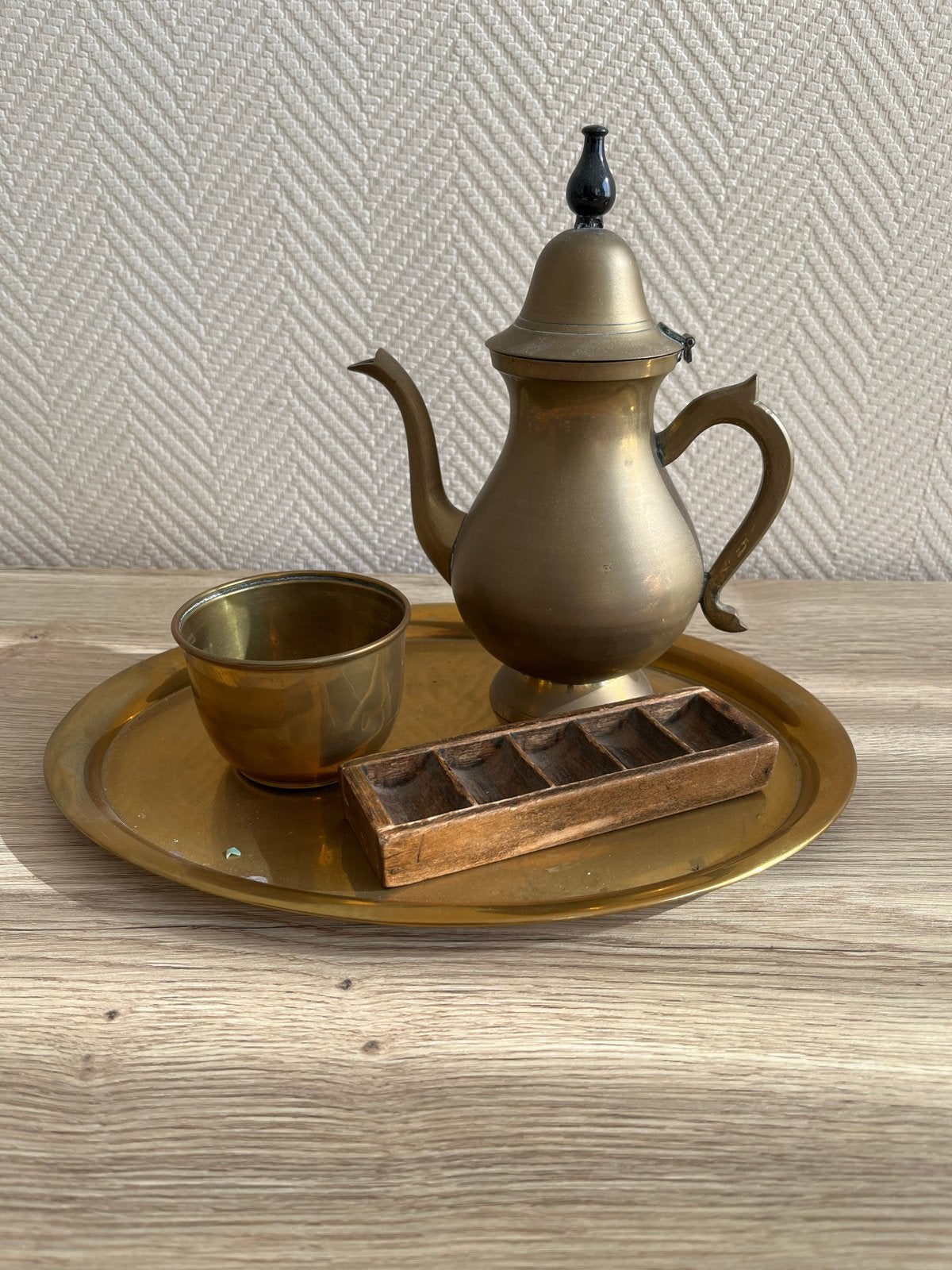 Vintage Marokkaanse theepot set met dienblad, Ophalen, Koper