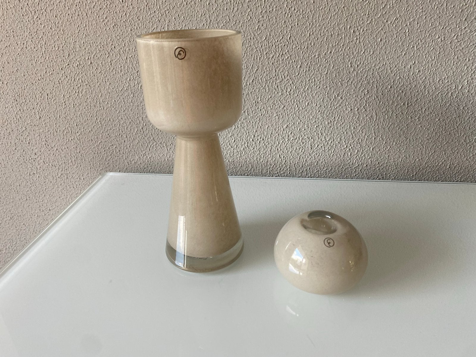 Ernst Hyacintenvaasje en Kandelaar - Beige Glas, Ophalen of Verzenden, Kandelaar, Overige merken, Beige