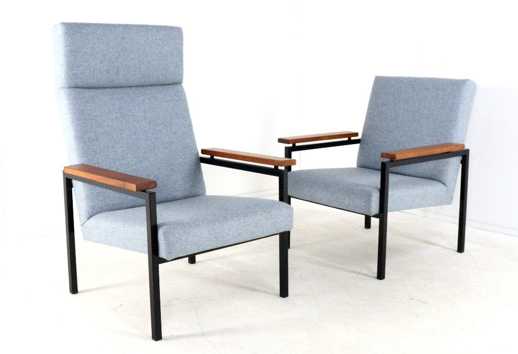 Gijs v.d. Sluis fauteuil(s) no.30 vintage nieuw gestoffeerd, Gijs van der Sluis, Twee, -, Blauw