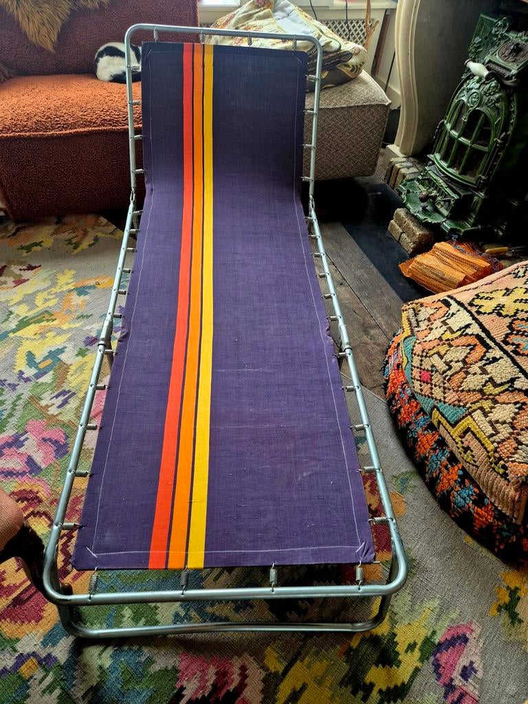 Vintage retro ligbed zonnebad, Tuin en Terras, Ligbedden, Ophalen, Gebruikt, Metaal, Verstelbaar