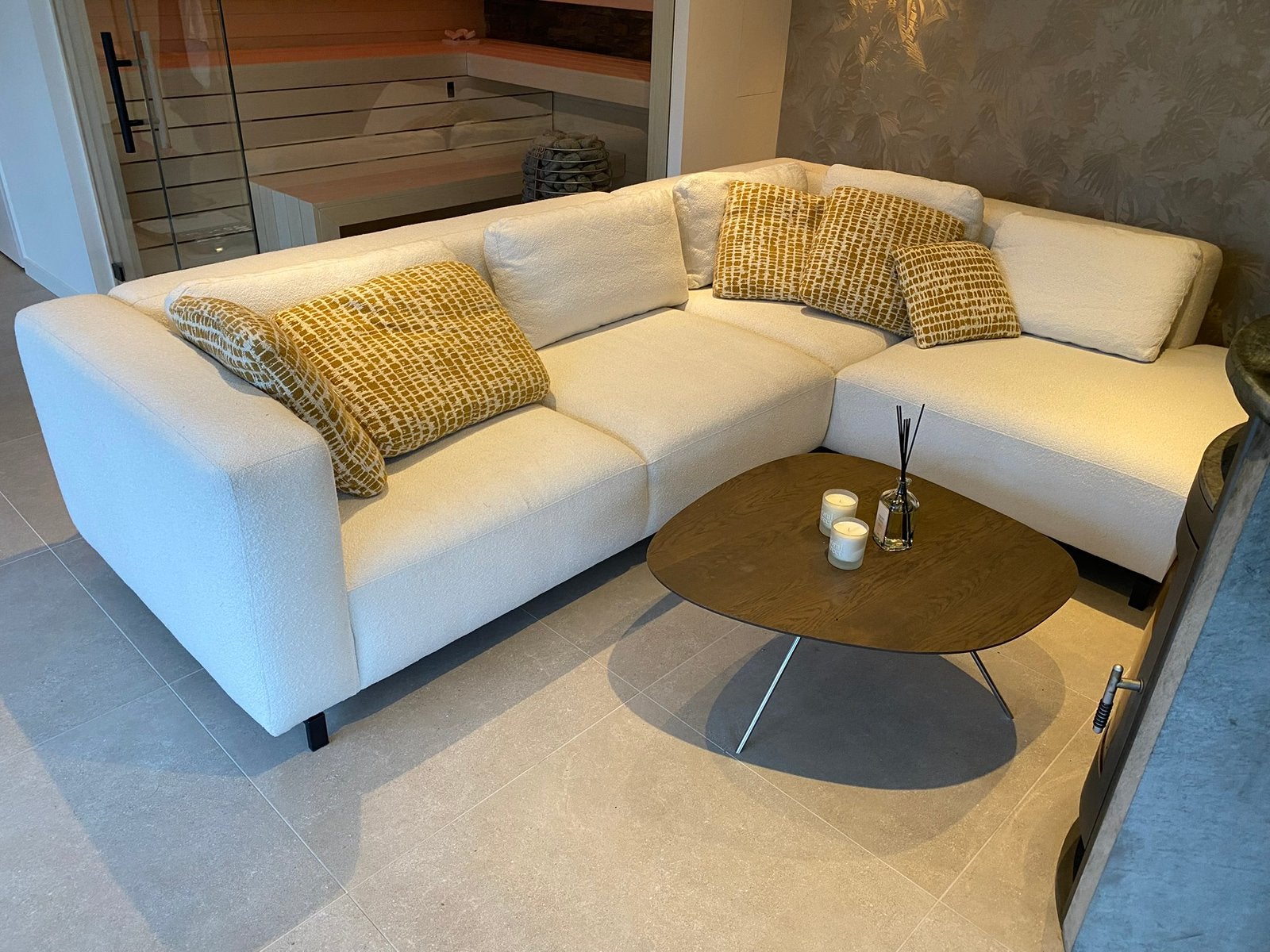 Comfortabele lounge zitbank teddystof, Huis en Inrichting, Ophalen, Zo goed als nieuw, Vierpersoons of meer, Stof