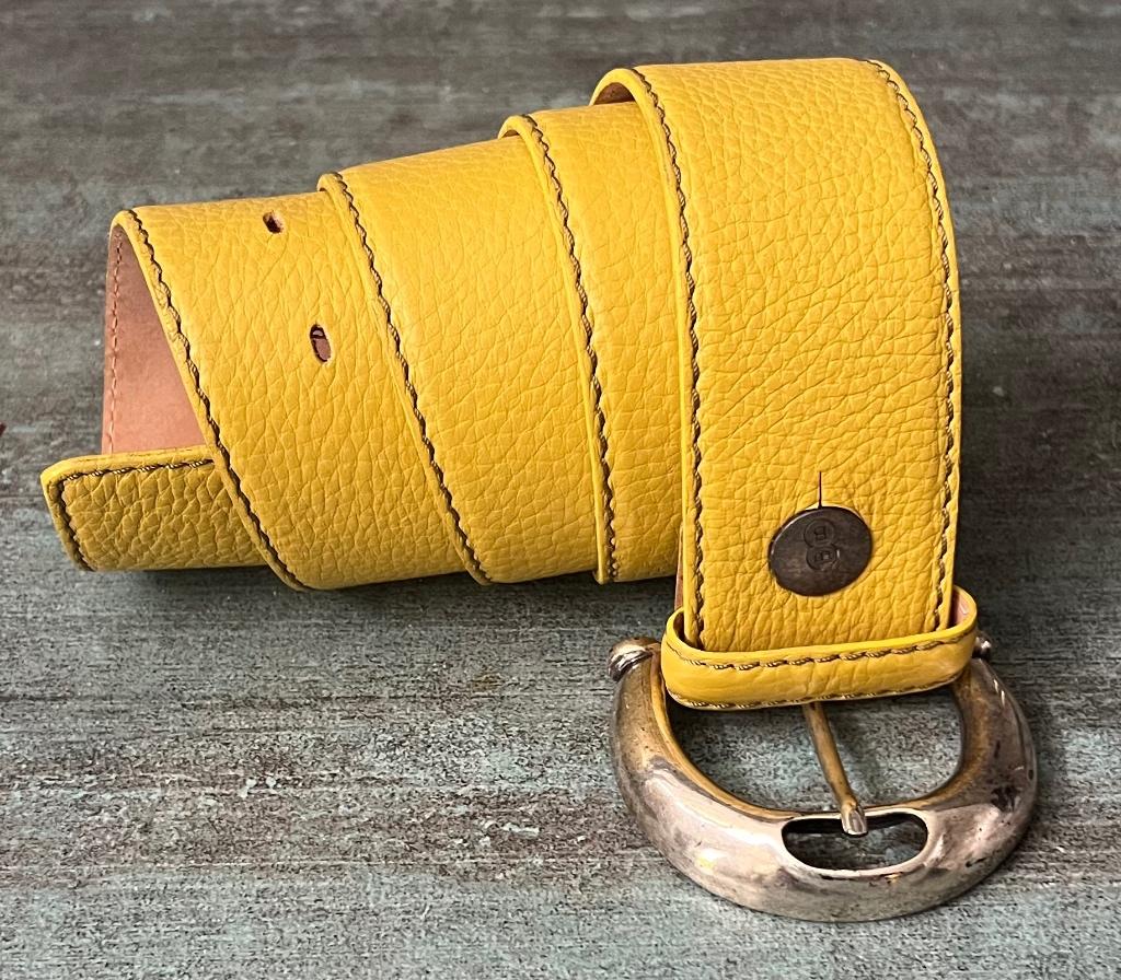 BucklesBelts. Gele leren riem. 95 cm., Kleding | Dames, Riemen en Ceinturen, Overige kleuren, 90 tot 100 cm, Ophalen of Verzenden