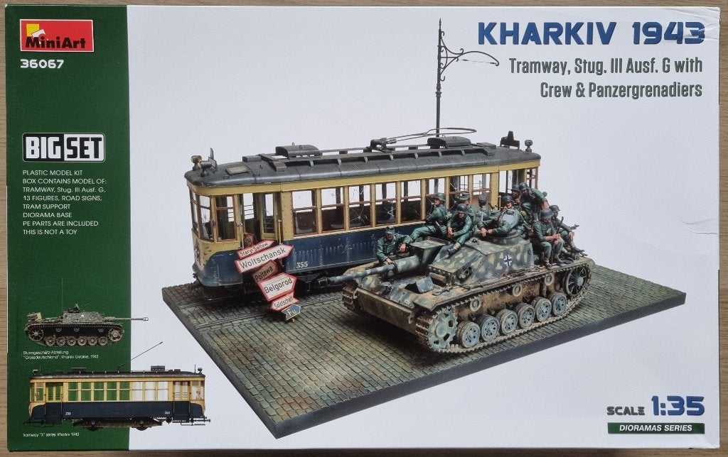 MiniArt 36067 1:35 WWII Kharkiv 1943 Tramway, Stug.III wCrew, Ophalen of Verzenden, Nieuw, 1:35 tot 1:50, Diorama